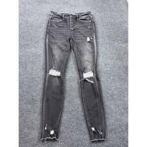 Bridge by GLY Mid Rise Ankle Skinny Jeans Womens 28 Black Distressed Button Fly